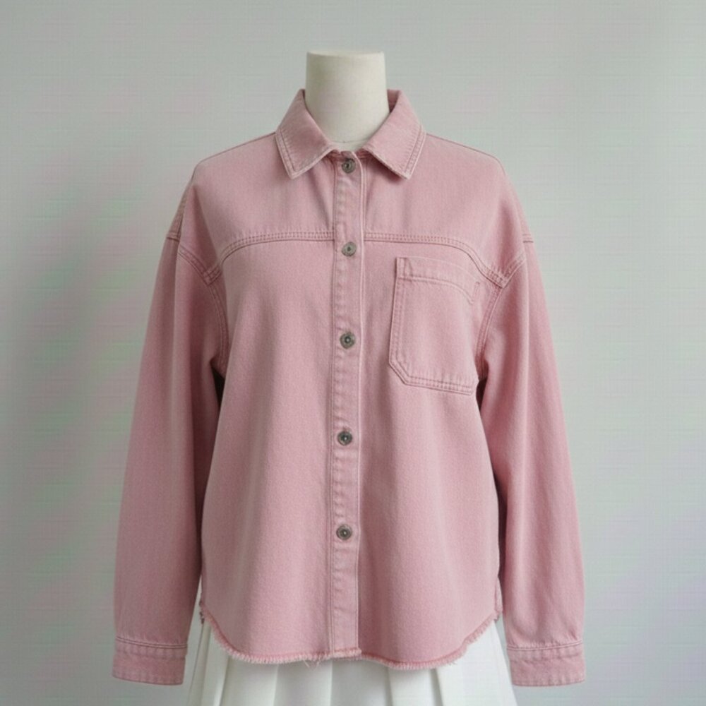 Zara Baby Pink Frayed Corduroy Shirt Jacket